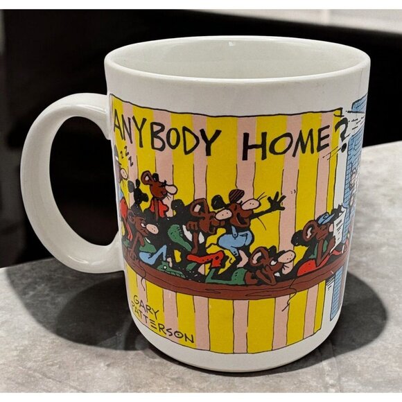 Gary Patterson Anybody Home? Cartoon Coffee Mug Cat Mice Comic Retro 80s - Picture 1 of 10
